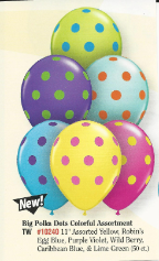 11" Round  Big Polka Dots Colorful Assortment Qualatex(50 ct)