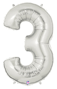 NUMBER "3" 40" SILVER MEGALOON (1 PK) POLYBAG