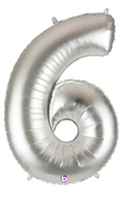 NUMBER "6" 40" SILVER MEGALOON (1 PK) POLYBAG