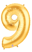 NUMBER "9" 40" GOLD MEGALOON (1 PK) POLYBAG