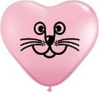 6" Heart - Cat Face, Pink (100 count)